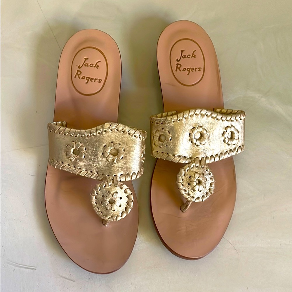 Jack Rogers Gold Sandals with Medallion Design